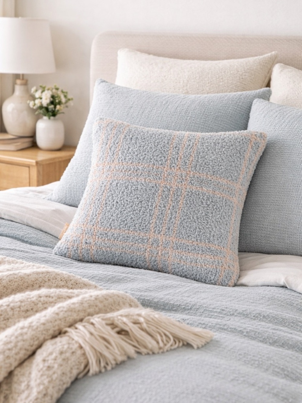 Koolaburra by UGG Elsa Sherpa Decorative PillowGrey Plaid Soft Cozy Throw Pillow